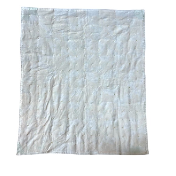 Vintage 1970s Handmade Polyester Quilt 35Wx42L Yellow/Green/White Pompoms - Picture 2 of 6